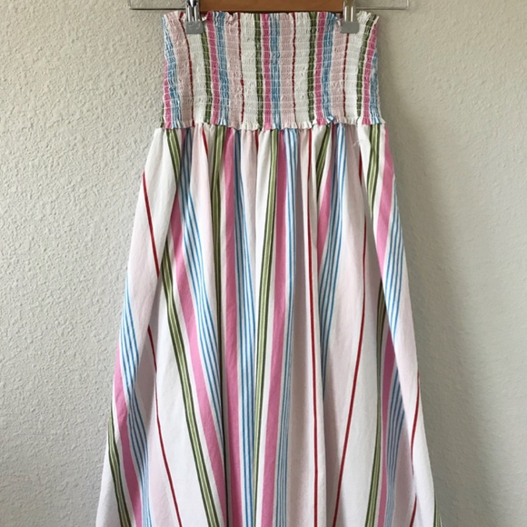 Hill House Smocked 100% Cotton Strapless Rainbow Stripe Midi Dress S A-Line - Picture 5 of 9